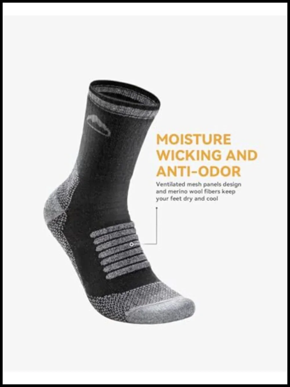 Merino Wool Hiking Socks, Lightweight 3/4 Crew, Moisture Wicking, Men & Women